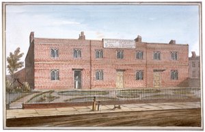 Vista dos Almshouses dos Drapers em St George