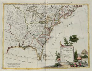 Canadá, as colônias inglesas com Louisiana e Flórida, gravadas por G. Zuliani, tiradas de Tomé I do Atlas mais novo, publicadas em Veneza em 1778 por Antonio Zatta, Coleção Particular de G. Zuliani
