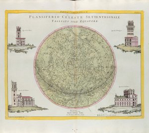 Mesa Cosmográfica do Planisfério Celeste do Norte cortada no equador, gravada por G. Zuliani tirada de Tomé do Novo Atlas publicada em Veneza em 1777 por Antonio Zatta de G. Zuliani