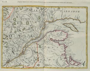 Parte leste do Canadá, norte da Nova Escócia e parte do Labrador, gravura de G. Zuliani tirada de Tome I do "Atlas Mais Novo" publicado em Veneza em 1778 por Antonio Zatta, Coleção Particular