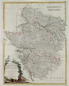 Governos de Anjou, Saumurois, Touraine e Poitou, Aunis e Saintonge com o de Anjoumois, gravura de G. Zuliani tirada de Tomé I do Atlas mais novo publicado em Veneza em 1777 por Antonio Z