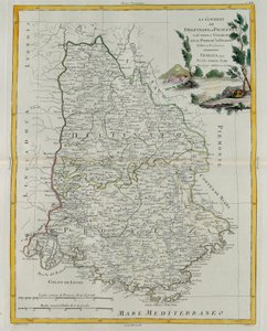 Governos de Delfim, Provença, Condado de Venaissin e Principado de Orange, gravura de G. Zuliani tirada de Tomé do Novo Atlas publicada em Veneza em 1777 por Antonio Zatta, Priv de G. Zuliani