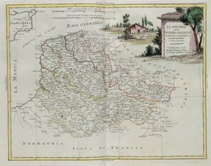 Governos da Flandres francesa, Artois, Picardia e Boulonois, gravura de G. Zuliani tirada de Tome I do mais novo Atlas publicada em Veneza em 1776 por Antonio Zatta, Coleção Particular
