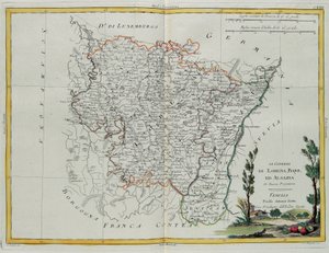 Governanças de Lorena, Barr e Alsácia, gravura de G. Zuliani tirada de Tome I do "Atlas Mais Recente" publicado em Veneza por Antonio Zatta, Coleção Particular