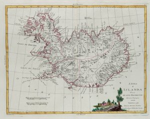 Islândia dividida em seus distritos, gravura de G. Zuliani tirada de Tomé III do "Atlas Mais Novo" publicado em Veneza em 1781 por Antonio Zatta, Coleção Particular de G. Zuliani