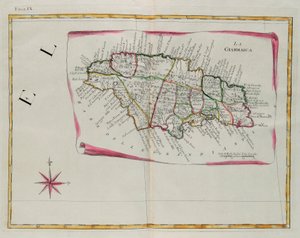 Jamaica, gravura de G. Zuliani tirada de Tome I do "Atlas Mais Novo" publicado em Veneza em 1778 por Antonio Zatta, Coleção Particular de G. Zuliani