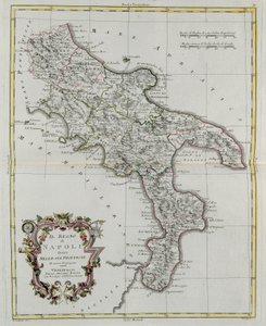 Reino de Nápoles dividido em suas províncias, gravura de G. Zuliani tirada de Tome II do "Atlas Mais Novo" publicado em Veneza em 1781 por Antonio Zatta, Coleção Particular de G. Zuliani