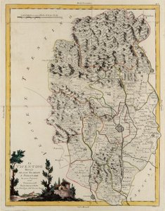 Área terrestre do Estado do Veneto: área de Vicenza dividida em bispados e magistrados, gravura de G. Zuliani tirada de Tome II do "Atlas Mais Novo" publicado em Veneza em 1782 por Antonio Zatta, Coleção Particular