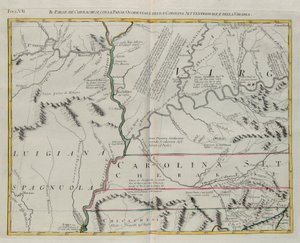 Terra dos Cherokees com a parte ocidental da Carolina do Norte e Virgínia, gravura de G. Zuliani tirada de Tome I do "Atlas Mais Recente" publicado em Veneza em 1778 por Antonio Zatta, Coleção Particular