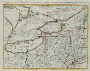 Pensilvânia, Nova Iorque, sul de Nova Jersey, com a parte ocidental de Connecticut, Massachusetts Bay e Land of the Iroquois, gravura de G. Zuliani tirada de Tome I do "Newest Atlas" publicado em Veneza em 1778 por Antonio Zatta, Private Collection