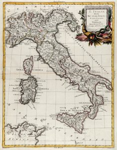 Mapa político da Itália, gravura de G. Zuliani tirada de Tome II do "Atlas mais recente" publicado em Veneza em 1782 por Antonio Zatta, Coleção Particular