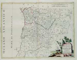 Portugal, isto é, as províncias de Entre Douro, Minho, Traz-os-Montes e Beir, gravada por G. Zuliani, tirada de Tomé do Novo Atlas, publicada em Veneza em 1776 por Antonio Zatta, Private Coll. de G. Zuliani
