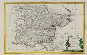 Província de Essex, gravura de G. Zuliani tirada de Tome I do "Atlas Mais Recente" publicado em Veneza em 1779 por Antonio Zatta, Coleção Particular de G. Zuliani