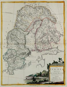 Suécia dividida em seus reinos, gravura de G. Zuliani tirada de Tome III do "Atlas Mais Recente" publicado em Veneza em 1781 por Antonio Zatta, Coleção Particular