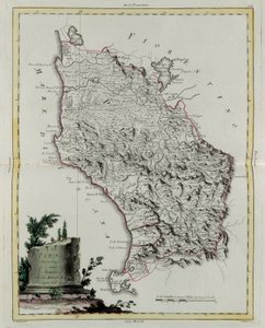 Território de Pisa, gravura de G. Zuliani tirada de Tome II do "Atlas Mais Novo" publicado em Veneza em 1783 por Antonio Zatta, Coleção Particular de G. Zuliani
