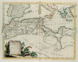 A Costa da Barbária ou Os Reinos de Marrocos, Fez, Argélia, Tunísia e Trípoli com os países vizinhos, gravura de G. Zuliani tirada de Tomé IV do "Novo Atlas" publicado em Veneza em 1784 por Antonio Zatta, Colecção Privada