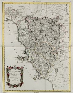 O Grão-Ducado da Toscana dividido em suas províncias, gravura de G. Zuliani tirada de Tome II do "Atlas Mais Novo" publicado em Veneza em 1783 por Antonio Zatta, Coleção Particular