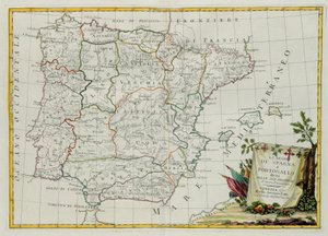 Os Reinos da Espanha e de Portugal dividiram-se em suas províncias, gravadas por G. Zuliani, tiradas de Tomé do Novo Atlas, publicado em Veneza em 1775 por Antonio Zatta, Coleção Particular.