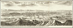 Ilustração de 1720 - Perspetiva da cidade de Cashan, na Pérsia, a cinco dias de viagem de Ispahan de Gabriel Bodenehr
