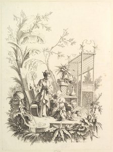 Chinoiserie com figuras em uma paisagem, século XVIII.