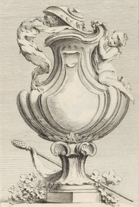 Desenho para vaso com fauno e ninfa, do Livre de Vasos Livro dos Vasos, placa 1..., 1742-50. de Gabriel Huquier