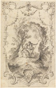 O pastor de Eagar (desenho preparatório para a chapa 247 em L&39;Oeuvre gravé de Watteau, 1739) de Gabriel Huquier