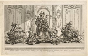 Obras de Juste-Aurèle Meissonier: projeto escultórico em prata para uma grande peça central ..., c. 1735-1737 de Gabriel Huquier