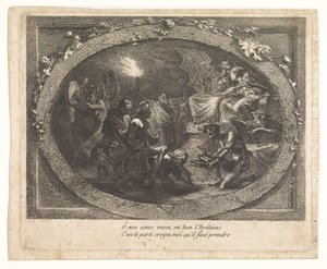 Voltaire chegou ao inferno de Gabriel Jacques de Saint Aubin (school of)