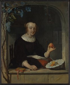Uma mulher sentada junto a uma janela de Gabriel Metsu