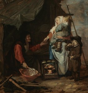 Uma mulher idosa a vender panquecas de Gabriel Metsu