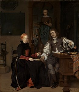 Jovem casal ao pequeno-almoço de Gabriel Metsu
