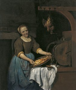 Empregada de cozinha a preparar peixe de Gabriel Metsu
