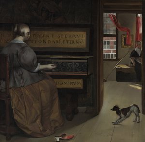 Senhora junto ao virginal, c.1660-67 (óleo sobre tela) de Gabriel Metsu