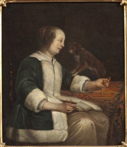 Retrato de uma dama com um cão de Gabriel Metsu