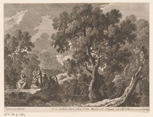 Paisagem com Cristo pregando para um pequeno grupo de pessoas Paisagens com cenas da vida de Cristo (título da série) de Gabriel Perelle