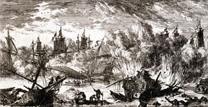 Batalha naval - gravura de Gabriel Perelle