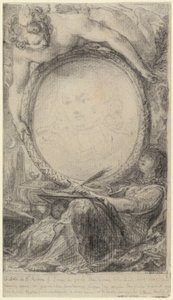 Quadro Alegórico com um Génio e uma Mulher Velada a Escrever, c.1769 (giz preto sobre papel)