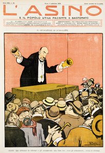 Jogador de jogos da Shell, desenho animado satírico dedicado a Giovanni Giolitti (1842-1928), da revista L