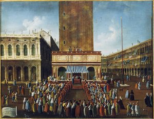 Lotaria Pública na Loggetta, a Piazza San Marco, Veneza "- O jogo da lotaria (rifa) na Loggetta na Praça de São Marcos em Veneza" Pintura de Gabriel Bella (1730-1799) Veneza do século XVIII, Fundação "Querini Stampalia"