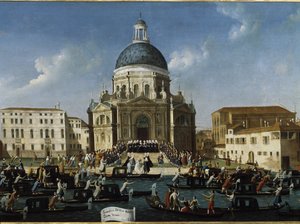 O casamento de uma nobre senhora em Santa Maria della Salute (Sposalizio di una nobil dama a Venezia em Santa Maria della Salute) - Pintura de Gabriele Bella (ca. 1730-1799), 94x148 cm. Veneza, Fundação Querini Stampalia de Gabriele Bella