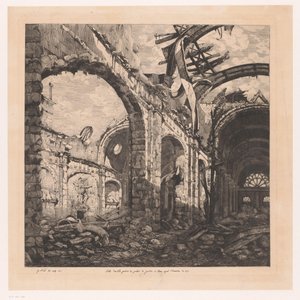 Ruína van de Salle des Pas Perdus em Paris na de marca van 1871 Salle des pas perdus do Palais de Justice em Paris após o incêndio de 1871 (título no objeto)