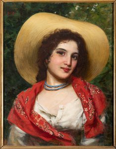 Rapariga com chapéu amarelo (óleo sobre tela) de Gaetano Bellei