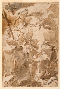 Desenho, A Trindade e os Apóstolos, S. Pedro e S. Paulo, 1770-80 de Gaetano Gandolfi