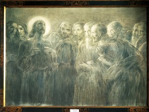 Cristo entre os Apóstolos, de Gaetano Previati (1852-1920), carvão sobre tela de Gaetano Previati