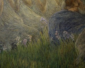 Relva e flores, detalhes de A Maternidade de Gaetano Previati