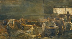 Os fumantes de ópio, de Gaetano Previati (1852–1920). de Gaetano Previati