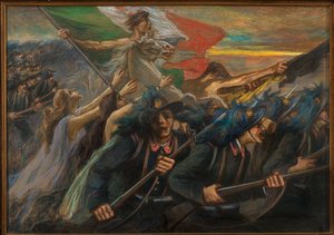 Trento e Trieste, The Charge of the Bersaglieri (fuzileiros) (óleo sobre tela) de Gaetano Previati