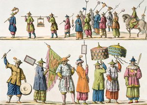 Principais assistentes da procissão do Imperador Chinês, ilustração de &39;Le Costume Ancien et Moderne&39;, de Giulio Ferrario, publicada em 1820s-30s