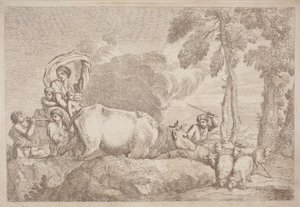 Uma mulher com dois filhos a cavalo de Gaetano Zompini, after Giovanni Benedetto Castiglione