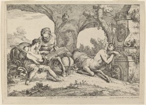 Quíron ensinando música a Aquiles de Gaetano Zompini after Giovanni Benedetto Castiglione